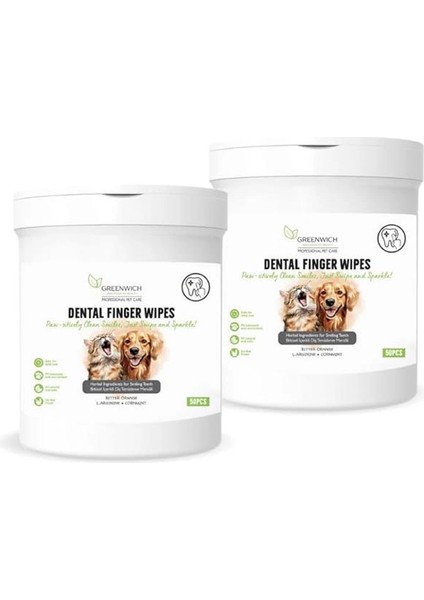 Greenwich Bitkisel Içerikli Kedi Köpek Diş Mendili 2 * 50 Adet | Tartar, Ağız Kokusu Giderici | Diş