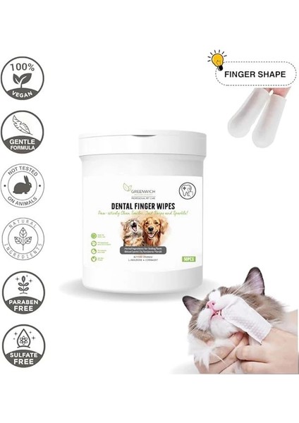 Greenwich Bitkisel Içerikli Kedi Köpek Diş Mendili 2 * 50 Adet | Tartar, Ağız Kokusu Giderici | Diş modelleri