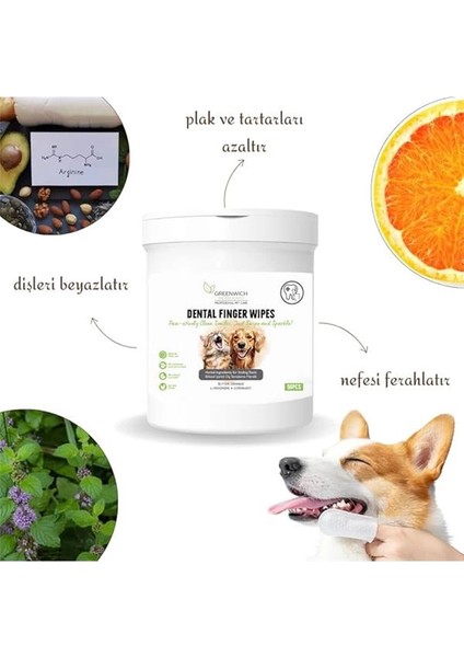Greenwich Bitkisel Içerikli Kedi Köpek Diş Mendili 2 * 50 Adet | Tartar, Ağız Kokusu Giderici | Diş fırsatları