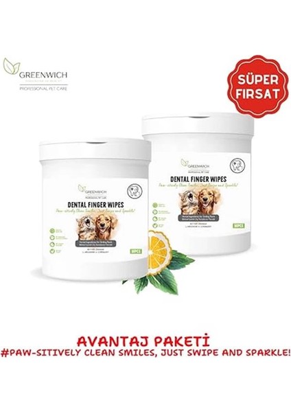 Greenwich Bitkisel Içerikli Kedi Köpek Diş Mendili 2 * 50 Adet | Tartar, Ağız Kokusu Giderici | Diş