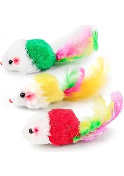 Renkli Tüylü Gerçekci Fare Kedi Oyuncağı 5 Adet