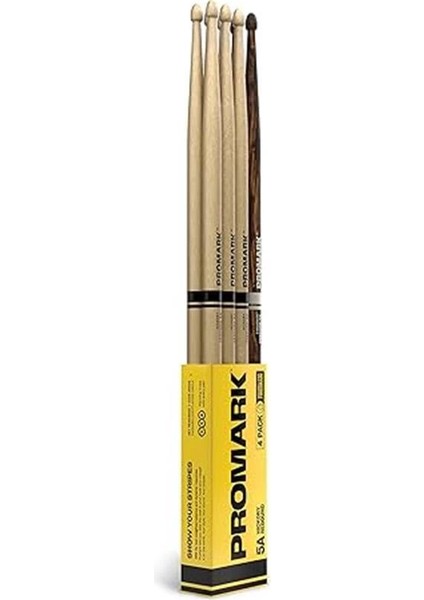 Rebound 5A Hickory Drumstick, Eichelholzspitze, Firegrain Bonus 4er-Pack