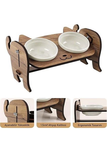 Ahşap Kedi Mama ve Su Kabı ile Kedi Köpek Paspası - Demonte Kedi Mama Su fırsatları