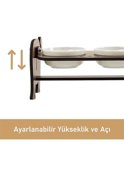 Ahşap Kedi Mama ve Su Kabı ile Kedi Köpek Paspası - Demonte Kedi Mama Su