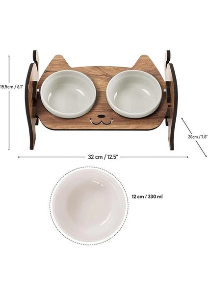 Ahşap Kedi Mama ve Su Kabı ile Kedi Köpek Paspası - Demonte Kedi Mama Su