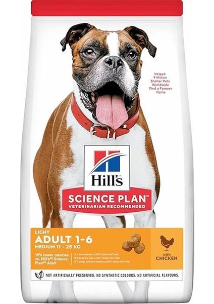 Hill's Scıence Plan Light Yetişkin Orta Irk Tavuklu Köpek Maması 2.5 kg