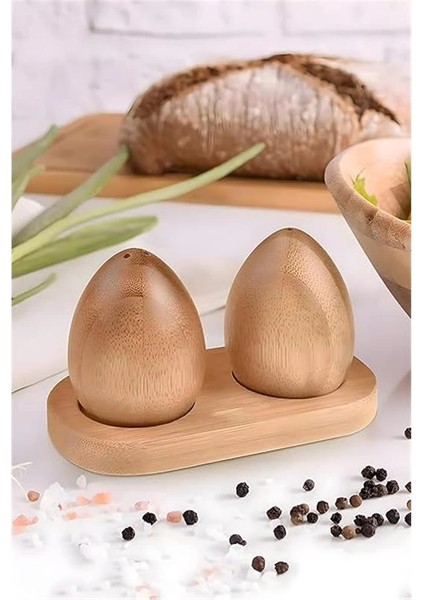 Bambu Tuzluk Biberlik Seti, 2'li Yumurta Şeklinde, Ahşap Standlı, Modern Mutfak Aksesuarı fiyatları