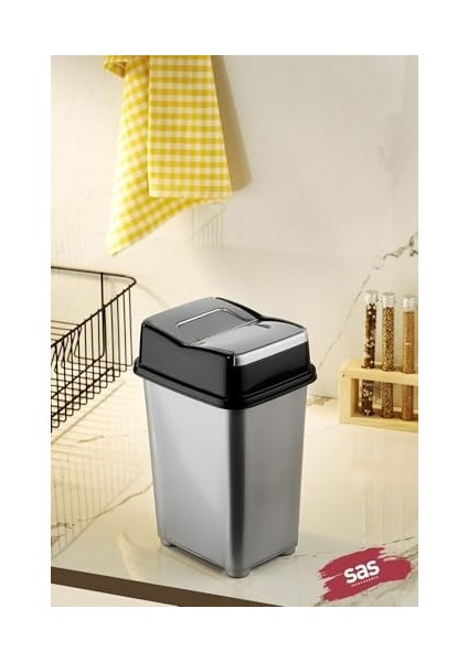 Gri Pratik Kapaklı Banyo & Mutfak Çöp Kovası – Koku Engelleyici, Hijyenik, 10 Litre Girdap
