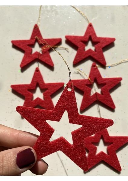 Mini Tasarım Atölyem Kırmızı Içi Boş Yıldız Keçe Yılbaşı Ağacı Süsü Kırmızı