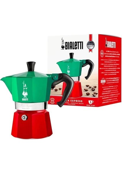 - Moka Express Italia: 3 Cups Ocak Üstü Espresso Pişirici - 130ML - Karma Renk - Alüminyum