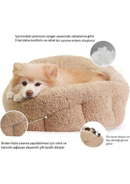 Kedi ve Köpek Yatağı, Yumuşak Dokulu, Yıkanabilir Peluş 45 cm (Bej) fiyatları