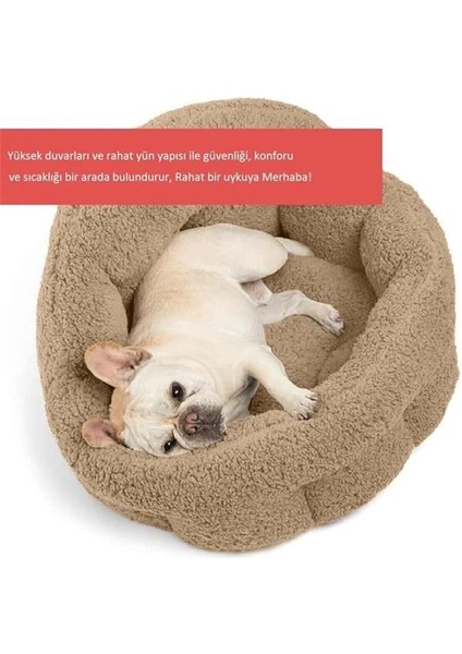Kedi ve Köpek Yatağı, Yumuşak Dokulu, Yıkanabilir Peluş 45 cm (Bej) fırsatları