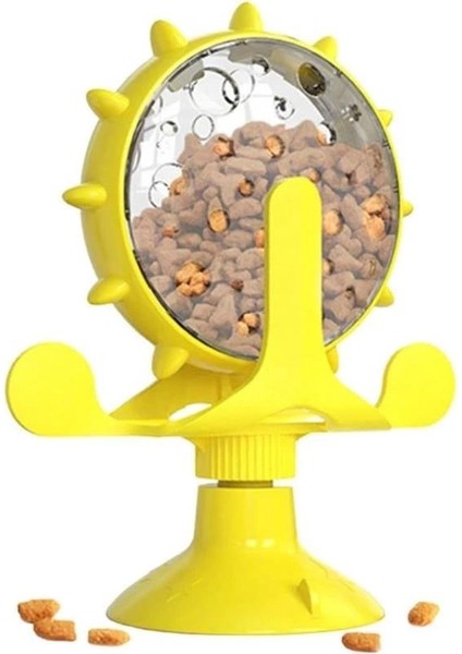 ® Vantuzlu Zilli Interaktif Dönebilen Mama Kaplı Renkli Değirmenli Eğlenceli Eğitici Kedi