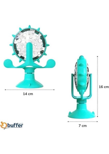 ® Vantuzlu Zilli Interaktif Dönebilen Mama Kaplı Renkli Değirmenli Eğlenceli Eğitici Kedi