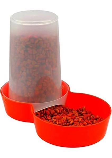 Hazneli Plastik Kedi-Köpek Mama ve Su Kabı 1,5 Lt Yuvarlak Turuncu
