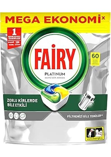 Platinum 60 Yıkama Bulaşık Makinesi Deterjanı Kapsülü Limon Kokulu, 60 Kapsül