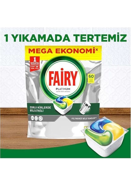 Platinum 60 Yıkama Bulaşık Makinesi Deterjanı Kapsülü Limon Kokulu, 60 Kapsül