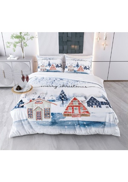 Yılbaşı Temalı 3D Baskılı Çift Kişilik Nevresim Takımı -Model 2095