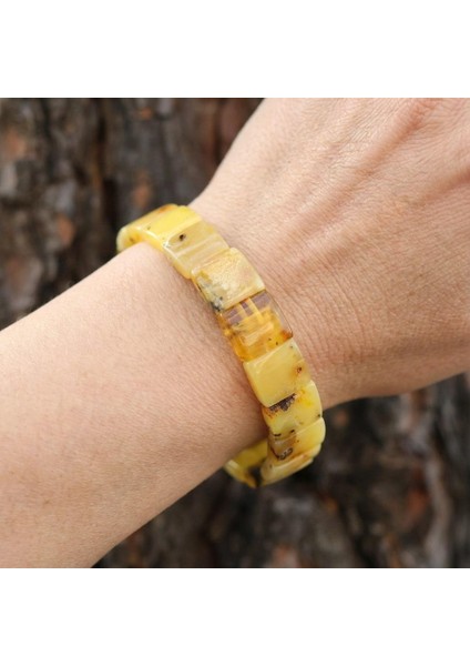 Kare Kesim Baltık Kehribar Bileklik – Doğal Gerçek Kehribar (Elastik) - Sarı Renk fiyatları