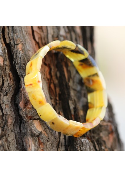 Kare Kesim Baltık Kehribar Bileklik – Doğal Gerçek Kehribar (Elastik) - Sarı Renk fırsatları