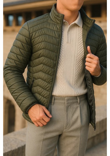 Erkek Günlük Astarlı Haki Şişme Mont fiyatları