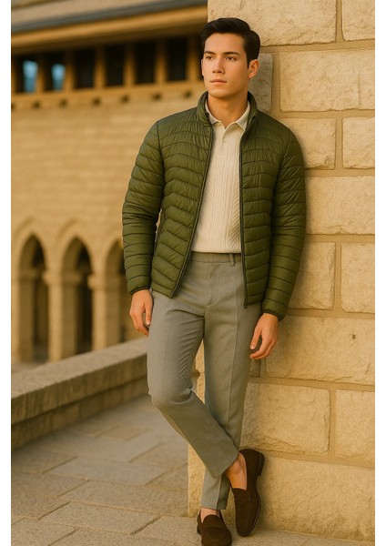 Erkek Günlük Astarlı Haki Şişme Mont modelleri