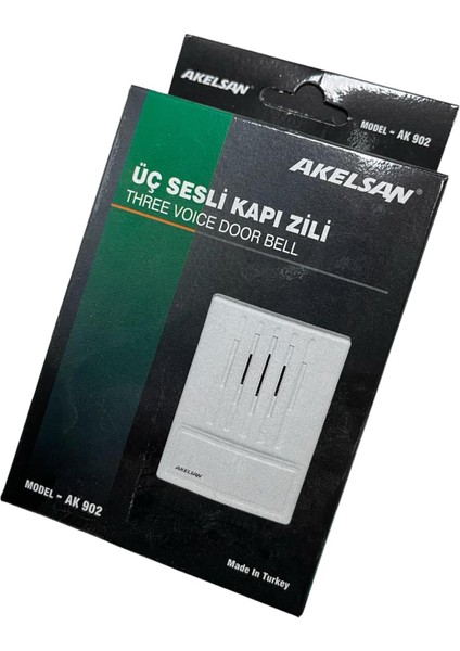 Kanarya Kapı Zili AK-902 – 3 Sesli, 12V Ac, 11X8X2 cm – Zil Trafosu ile Uyumlu, Montaj