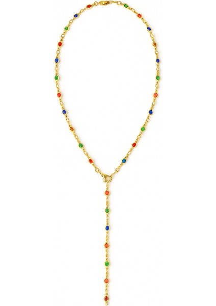 Elyy Jewelry Renkli Taşlı Altın Kaplama Y Model Kadın Kolye – Hediye Kutulu