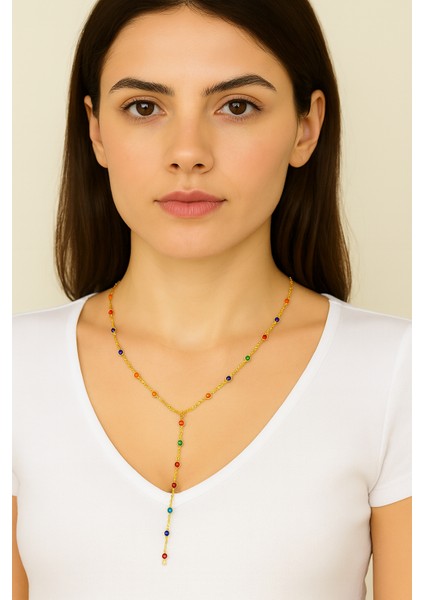 Elyy Jewelry Renkli Taşlı Altın Kaplama Y Model Kadın Kolye – Hediye Kutulu fiyatları