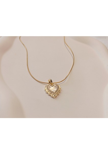 Sedefli Kalp Figürlü 14 K Kaplama 45 cm Çelik Kolye fiyatları