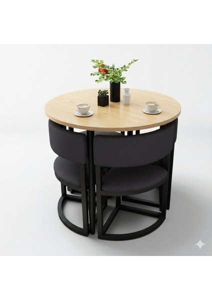 Melis Antrasit Metal 90 cm Çap Yuvarlak Yemek Masası Takımı 4 Kişilik Balkon Masası Mutfak Masası Takımı fiyatları