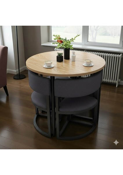 Melis Antrasit Metal 90 cm Çap Yuvarlak Yemek Masası Takımı 4 Kişilik Balkon Masası Mutfak Masası Takımı modelleri
