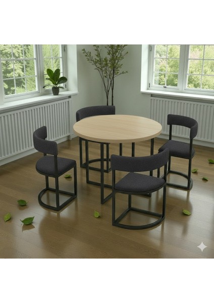 Melis Antrasit Metal 90 cm Çap Yuvarlak Yemek Masası Takımı 4 Kişilik Balkon Masası Mutfak Masası Takımı fırsatları