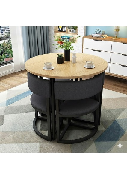 Melis Antrasit Metal 90 cm Çap Yuvarlak Yemek Masası Takımı 4 Kişilik Balkon Masası Mutfak Masası Takımı indirimleri