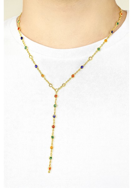 Elyy Jewelry Renkli Taşlı Altın Kaplama Y Model Kadın Kolye – Hediye Kutulu indirimleri