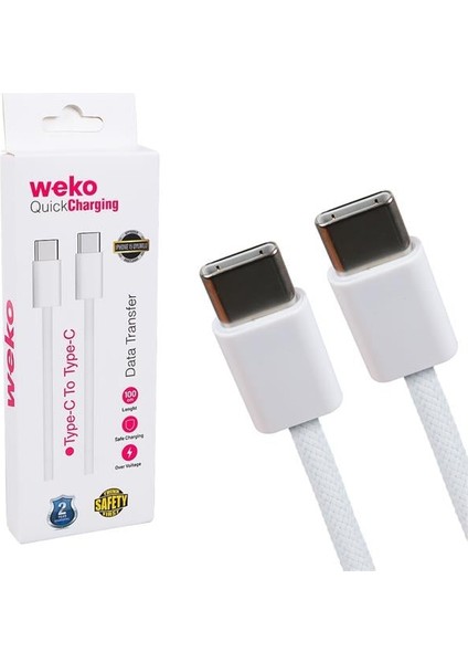 WK-26525 Beyaz 15 Type-C To Type C Şarj Kablosu