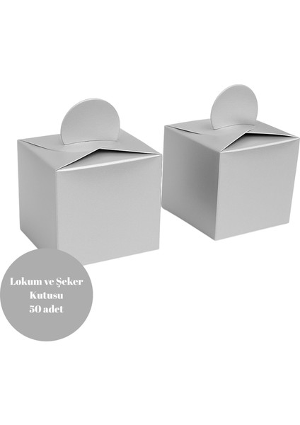 Gümüş Renkli Lokum ve Şeker Kutusu 50 Adet