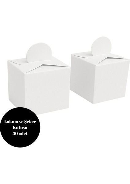 Beyaz Renkli Lokum ve Şeker Kutusu 50 Adet