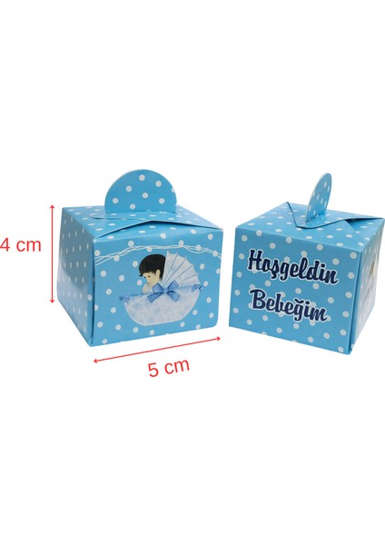 Mavi Hoşgeldin Bebeğim Temalı Lokum ve Şeker Kutusu 50 Adet fiyatları