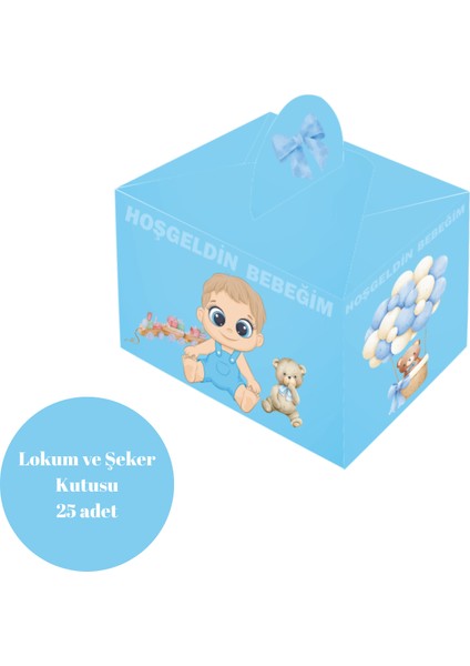 Hoşgeldin Bebeğim Temalı Mavi Renkli Lokum ve Şeker Kutusu 25 Adet