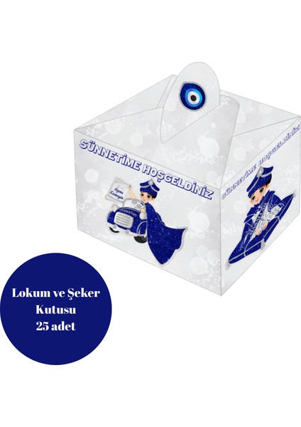 Sünnetime Hoşgeldiniz Temalı Gümüş Renkli Lokum ve Şeker Kutusu 25 Adet