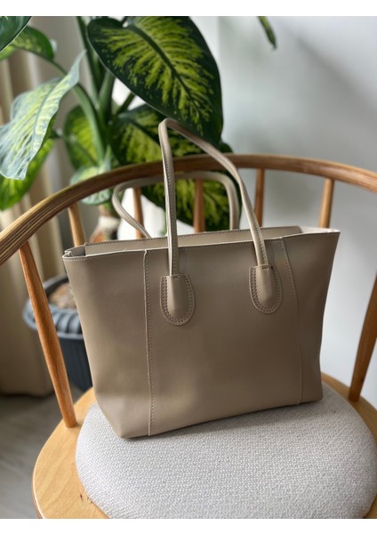 Kadın Büyük Boy Omuz Çantası Krem