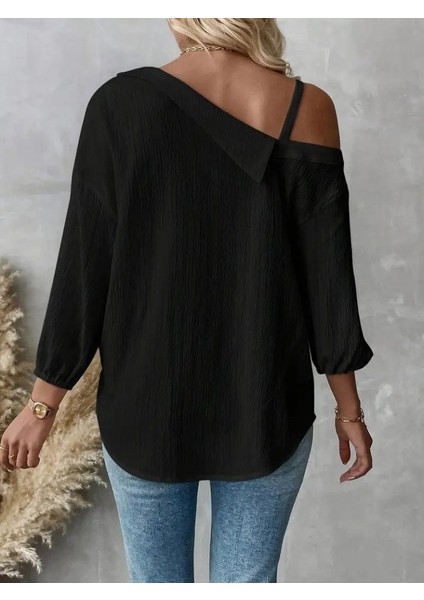 Kadın Tek Omuzdan Açık Askılı Uzun Kollu Yakalı Önden Düğmeli Gömlek indirimleri