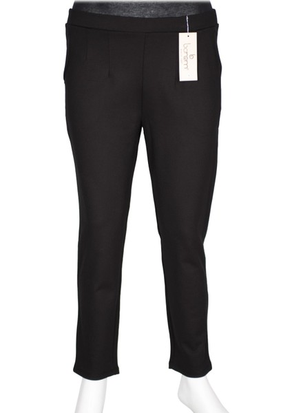 Kadın Buse Rahat Kalıp Yan Cepli Orta Kalın Çelikli Siyah Pantolon