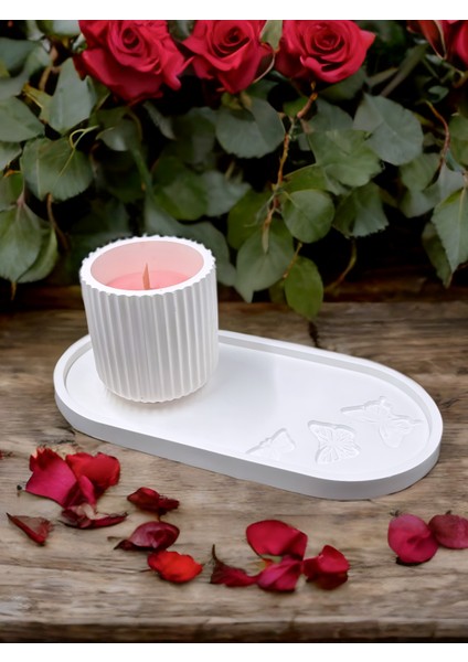 Dekoratif Sunumluk %100 Doğal Soya Mum Seti Özel Tasarım Kaplar ve Kabartmalı Sunumluk | Ev Dekorasyonu, Hediyelik ve Aromaterapi Için Zarif Seçenek