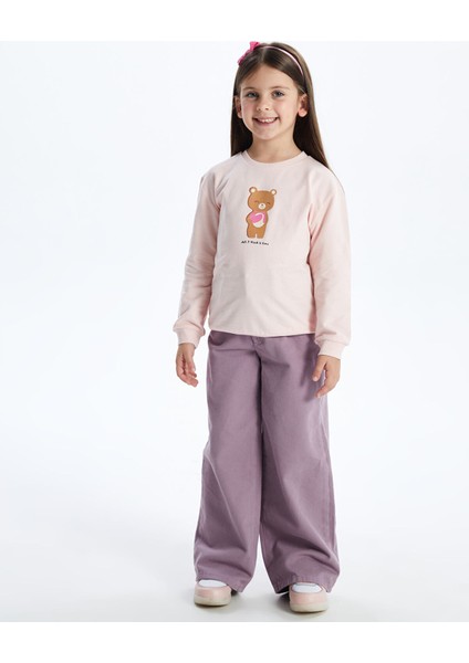 Yeni Sezon Bisiklet Yaka Uzun Kollu Baskılı Kız Bebek Sweatshirt