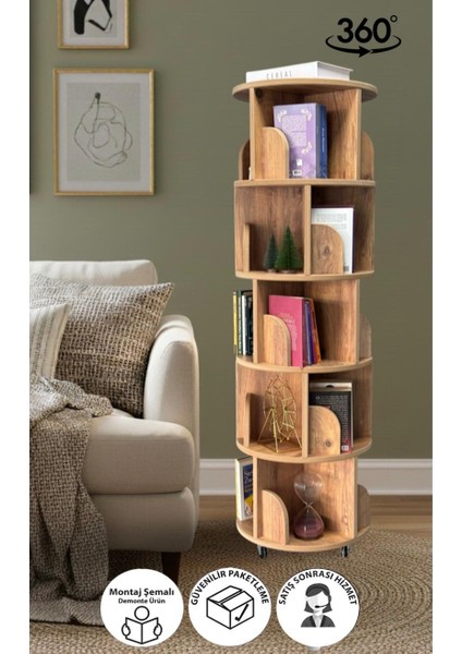 20 Raflı 360 Derece Dönen Kitaplık
