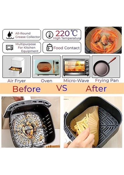 Sıcak Hava Fritözleri Için Fırın Kağıdı, 100 Adet Airfryer Pişirme Kağıdı, Yapışmaz, Yağa indirimleri
