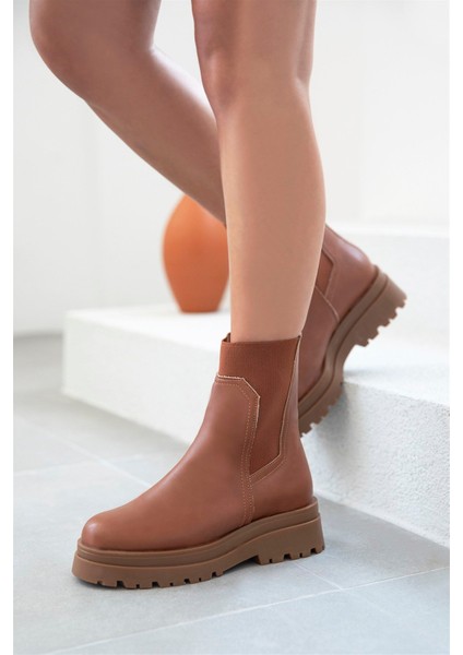 Embers Kadın Lastik Detay Deri Postal Bot Taba
