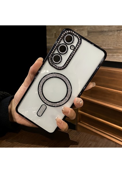 Samsung Galaxy S24 Fe Uyumlu Şeffaf Taşlı Magsafe Özellikli Kılıf